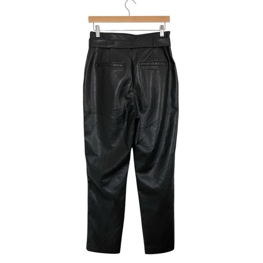 Aritzia Babaton Vegan Leather Belted Pant High Waist Tie Front Trouser Black 8 - Picture 8 of 16